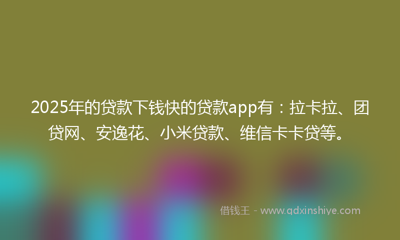 2025年的贷款下钱快的贷款app有：拉卡拉、团贷网、安逸花、小米贷款、维信卡卡贷等。