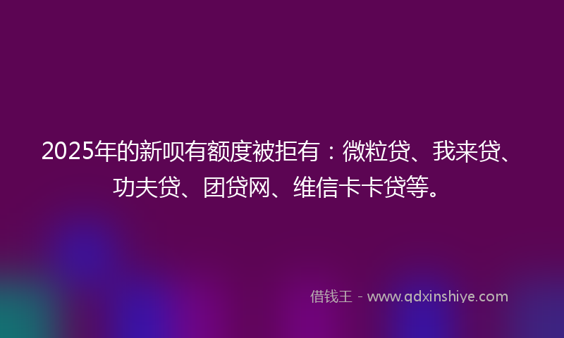 2025年的新呗有额度被拒有：微粒贷、我来贷、功夫贷、团贷网、维信卡卡贷等。