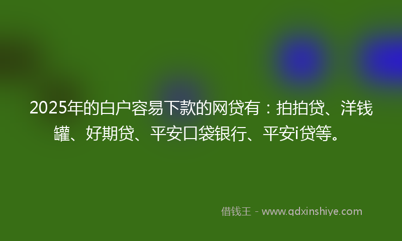 2025年的白户容易下款的网贷有：拍拍贷、洋钱罐、好期贷、平安口袋银行、平安i贷等。