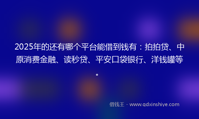 2025年的还有哪个平台能借到钱有：拍拍贷、中原消费金融、读秒贷、平安口袋银行、洋钱罐等。