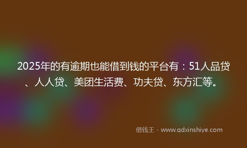 2025年的有逾期也能借到钱的平台有：51人品贷、人人贷、美团生活费、功夫贷、东方汇等。