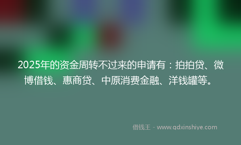 2025年的资金周转不过来的申请有：拍拍贷、微博借钱、惠商贷、中原消费金融、洋钱罐等。
