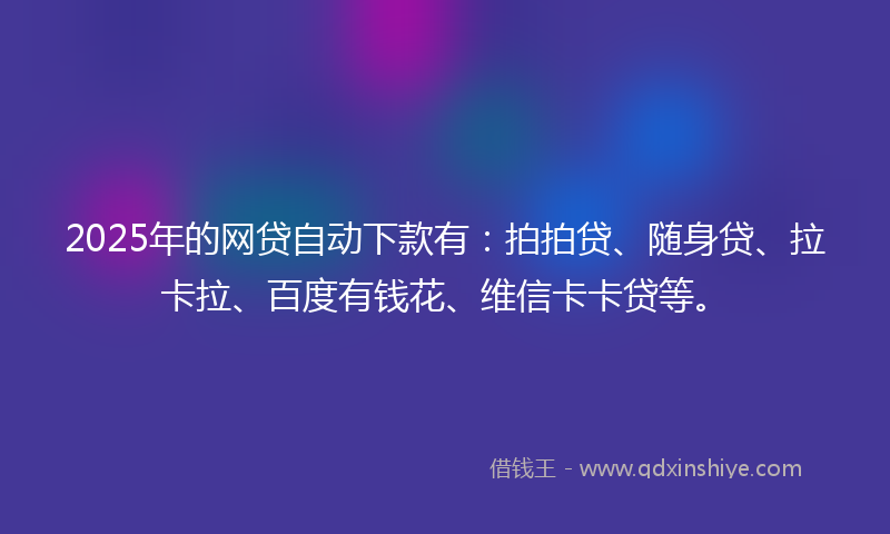 2025年的网贷自动下款有：拍拍贷、随身贷、拉卡拉、百度有钱花、维信卡卡贷等。