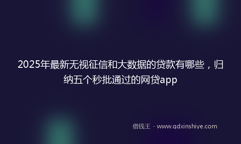 2025年最新无视征信和大数据的贷款有哪些，归纳五个秒批通过的网贷app