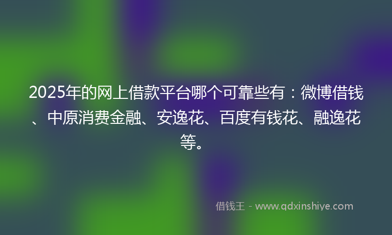 2025年的网上借款平台哪个可靠些有：微博借钱、中原消费金融、安逸花、百度有钱花、融逸花等。