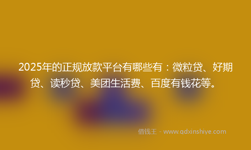 2025年的正规放款平台有哪些有：微粒贷、好期贷、读秒贷、美团生活费、百度有钱花等。