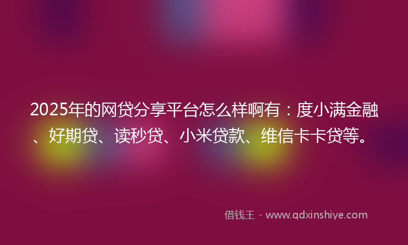 2025年的网贷分享平台怎么样啊有：度小满金融、好期贷、读秒贷、小米贷款、维信卡卡贷等。