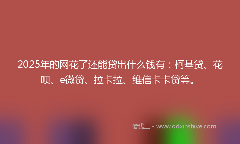 2025年的网花了还能贷出什么钱有：柯基贷、花呗、e微贷、拉卡拉、维信卡卡贷等。