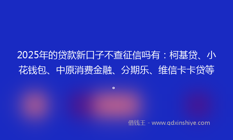 2025年的贷款新口子不查征信吗有：柯基贷、小花钱包、中原消费金融、分期乐、维信卡卡贷等。