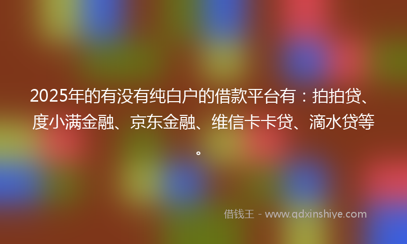 2025年的有没有纯白户的借款平台有：拍拍贷、度小满金融、京东金融、维信卡卡贷、滴水贷等。
