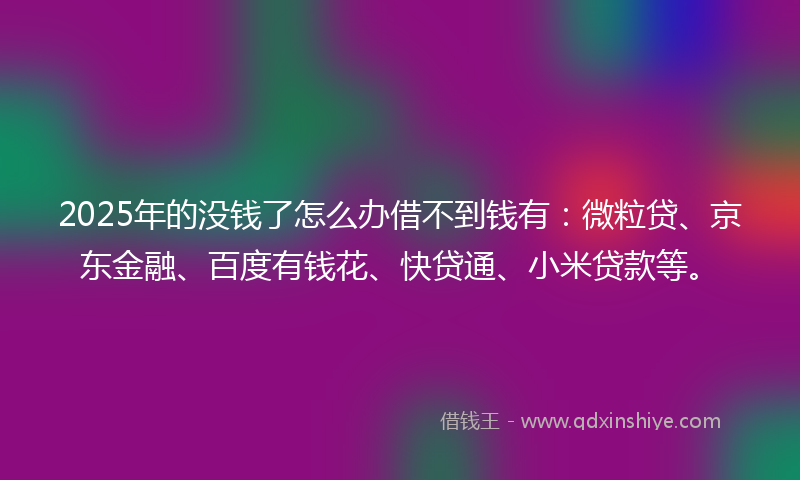 2025年的没钱了怎么办借不到钱有：微粒贷、京东金融、百度有钱花、快贷通、小米贷款等。