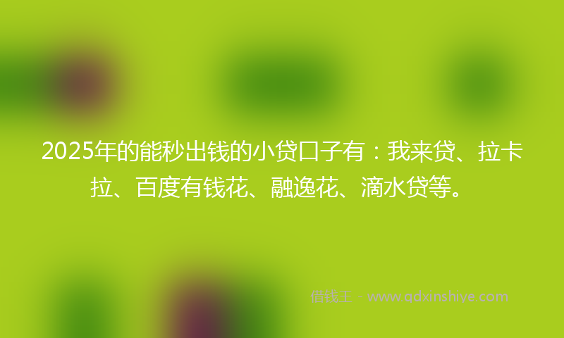 2025年的能秒出钱的小贷口子有：我来贷、拉卡拉、百度有钱花、融逸花、滴水贷等。