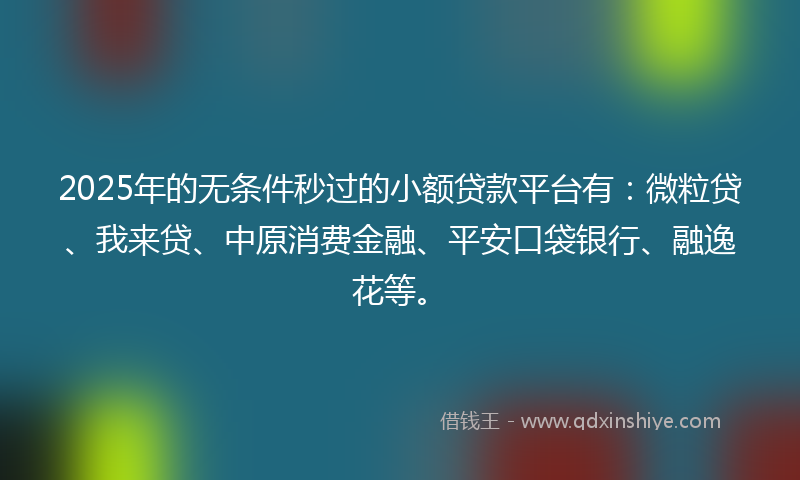 2025年的无条件秒过的小额贷款平台有：微粒贷、我来贷、中原消费金融、平安口袋银行、融逸花等。