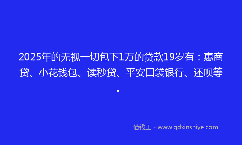 2025年的无视一切包下1万的贷款19岁有：惠商贷、小花钱包、读秒贷、平安口袋银行、还呗等。