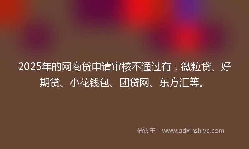 2025年的网商贷申请审核不通过有：微粒贷、好期贷、小花钱包、团贷网、东方汇等。