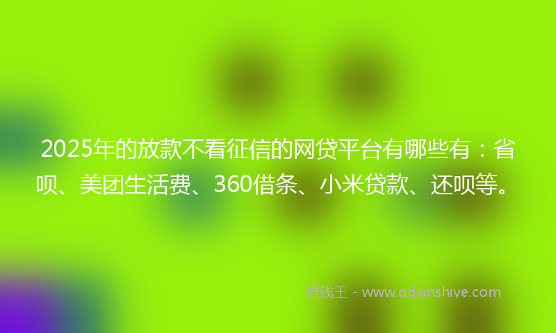 2025年的放款不看征信的网贷平台有哪些有：省呗、美团生活费、360借条、小米贷款、还呗等。