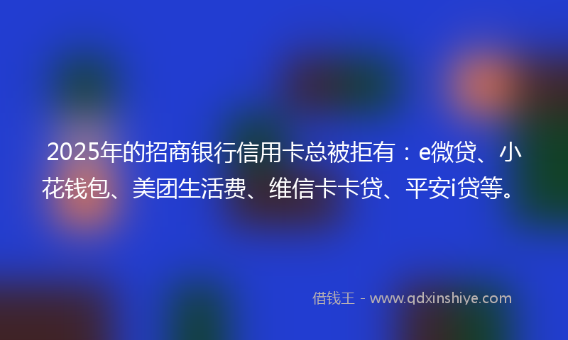 2025年的招商银行信用卡总被拒有：e微贷、小花钱包、美团生活费、维信卡卡贷、平安i贷等。