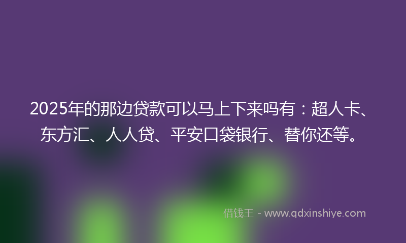 2025年的那边贷款可以马上下来吗有：超人卡、东方汇、人人贷、平安口袋银行、替你还等。