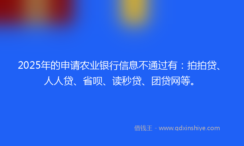 2025年的申请农业银行信息不通过有：拍拍贷、人人贷、省呗、读秒贷、团贷网等。