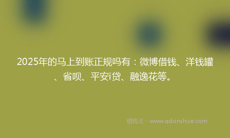 2025年的马上到账正规吗有：微博借钱、洋钱罐、省呗、平安i贷、融逸花等。