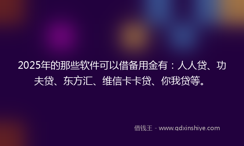 2025年的那些软件可以借备用金有：人人贷、功夫贷、东方汇、维信卡卡贷、你我贷等。