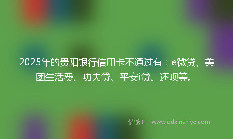 2025年的贵阳银行信用卡不通过有：e微贷、美团生活费、功夫贷、平安i贷、还呗等。