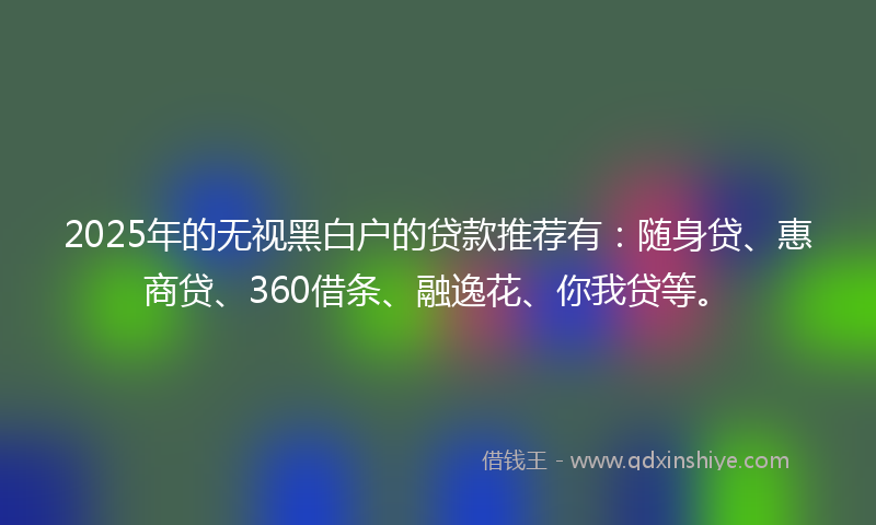 2025年的无视黑白户的贷款推荐有：随身贷、惠商贷、360借条、融逸花、你我贷等。