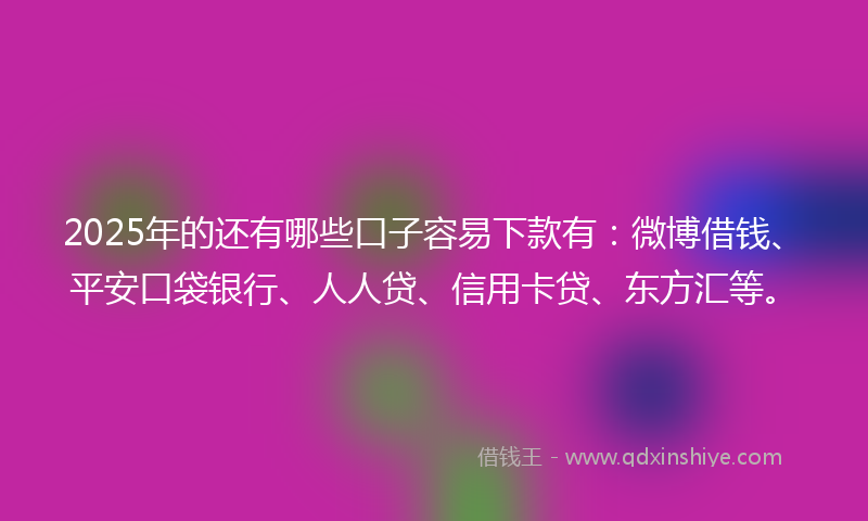 2025年的还有哪些口子容易下款有：微博借钱、平安口袋银行、人人贷、信用卡贷、东方汇等。