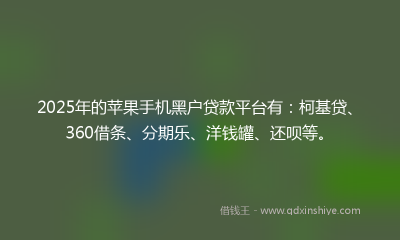 2025年的苹果手机黑户贷款平台有：柯基贷、360借条、分期乐、洋钱罐、还呗等。