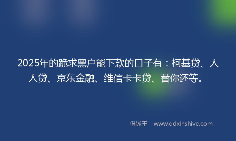 2025年的跪求黑户能下款的口子有：柯基贷、人人贷、京东金融、维信卡卡贷、替你还等。