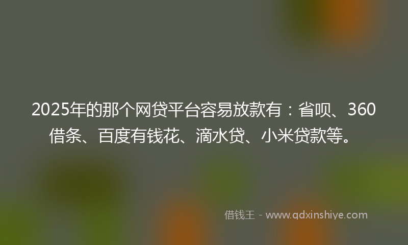 2025年的那个网贷平台容易放款有：省呗、360借条、百度有钱花、滴水贷、小米贷款等。