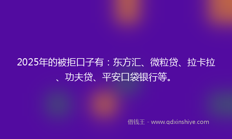 2025年的被拒口子有：东方汇、微粒贷、拉卡拉、功夫贷、平安口袋银行等。