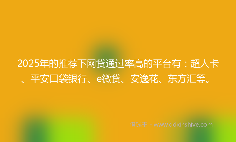 2025年的推荐下网贷通过率高的平台有：超人卡、平安口袋银行、e微贷、安逸花、东方汇等。