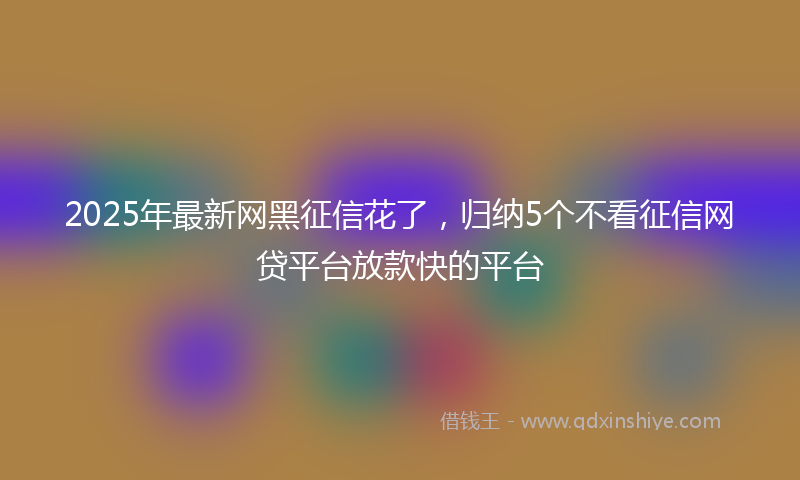 2025年最新网黑征信花了，归纳5个不看征信网贷平台放款快的平台
