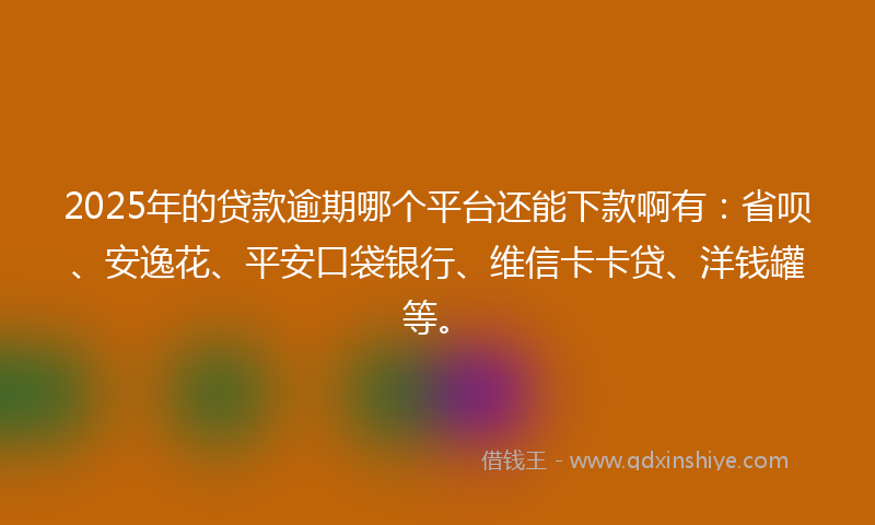 2025年的贷款逾期哪个平台还能下款啊有：省呗、安逸花、平安口袋银行、维信卡卡贷、洋钱罐等。