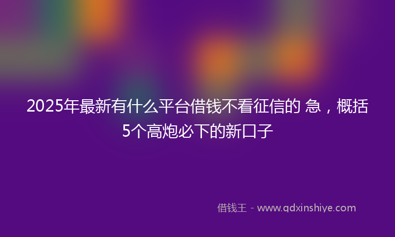 2025年最新有什么平台借钱不看征信的 急，概括5个高炮必下的新口子