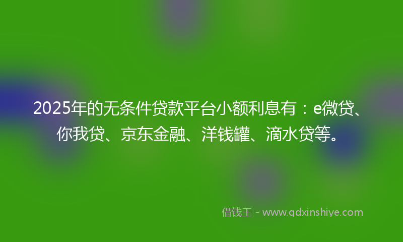 2025年的无条件贷款平台小额利息有：e微贷、你我贷、京东金融、洋钱罐、滴水贷等。