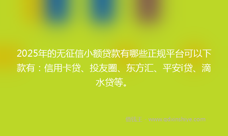 2025年的无征信小额贷款有哪些正规平台可以下款有：信用卡贷、投友圈、东方汇、平安i贷、滴水贷等。