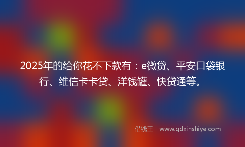 2025年的给你花不下款有：e微贷、平安口袋银行、维信卡卡贷、洋钱罐、快贷通等。