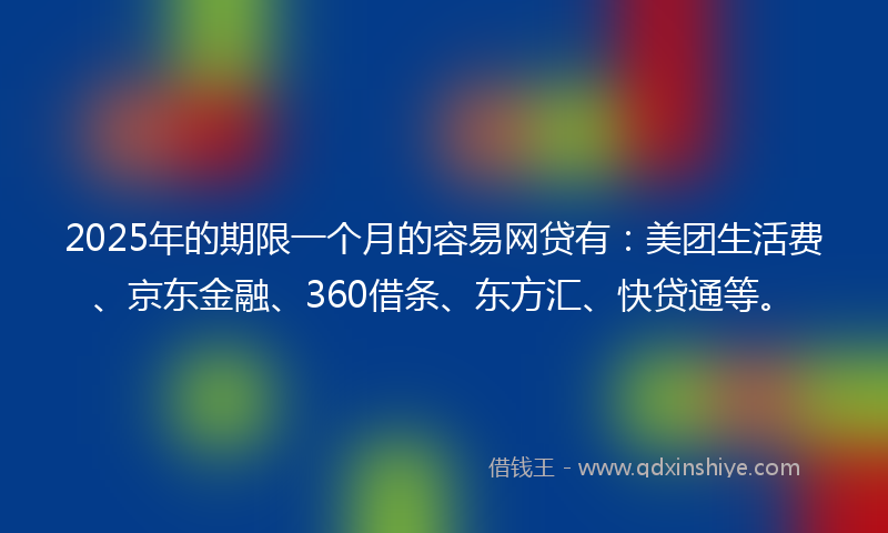 2025年的期限一个月的容易网贷有：美团生活费、京东金融、360借条、东方汇、快贷通等。
