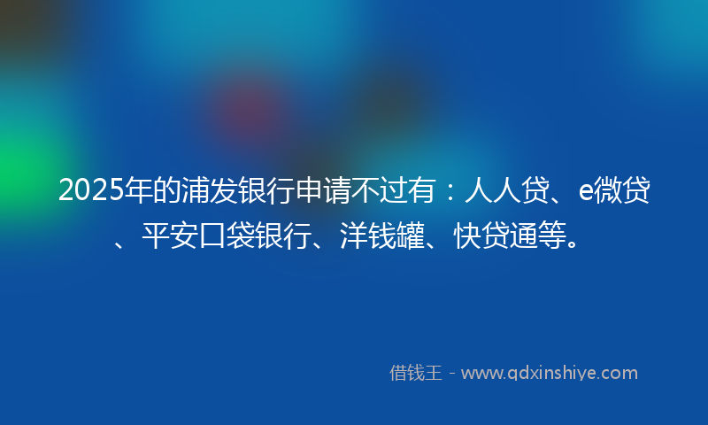2025年的浦发银行申请不过有：人人贷、e微贷、平安口袋银行、洋钱罐、快贷通等。