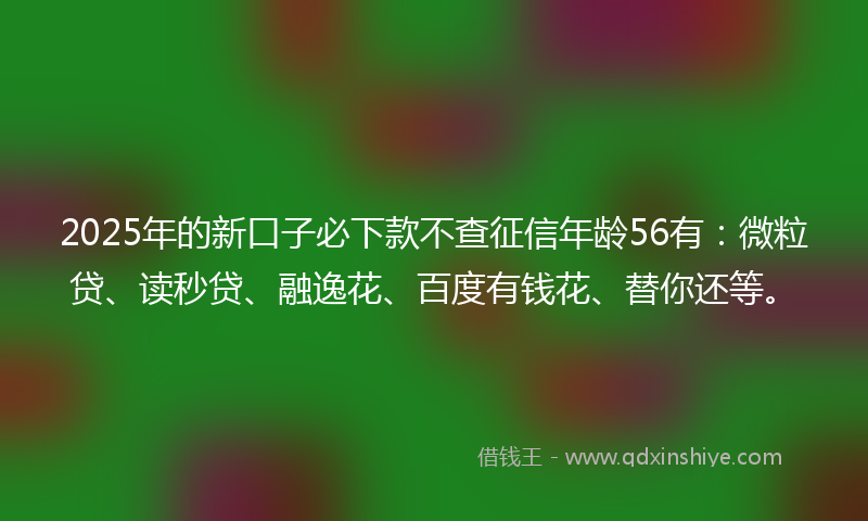 2025年的新口子必下款不查征信年龄56有：微粒贷、读秒贷、融逸花、百度有钱花、替你还等。