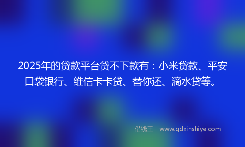 2025年的贷款平台贷不下款有：小米贷款、平安口袋银行、维信卡卡贷、替你还、滴水贷等。
