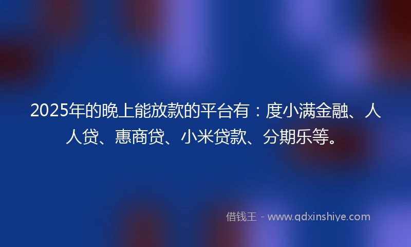 2025年的晚上能放款的平台有：度小满金融、人人贷、惠商贷、小米贷款、分期乐等。