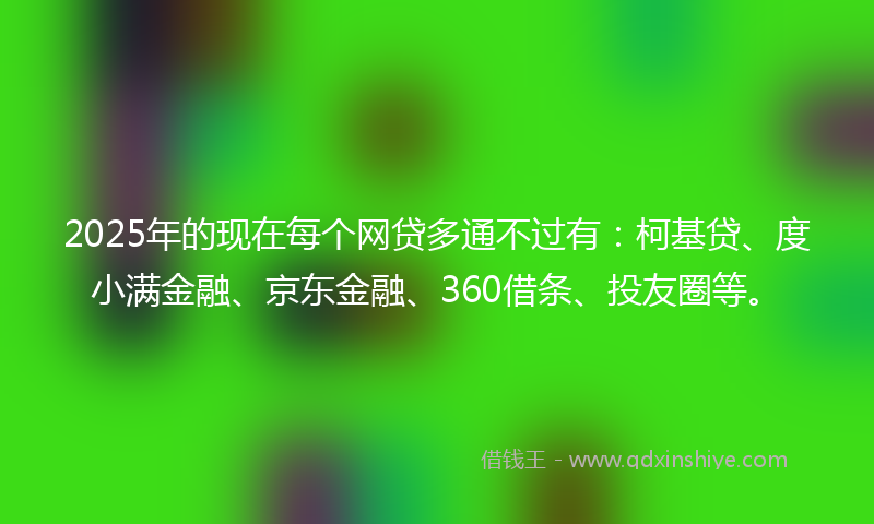 2025年的现在每个网贷多通不过有：柯基贷、度小满金融、京东金融、360借条、投友圈等。