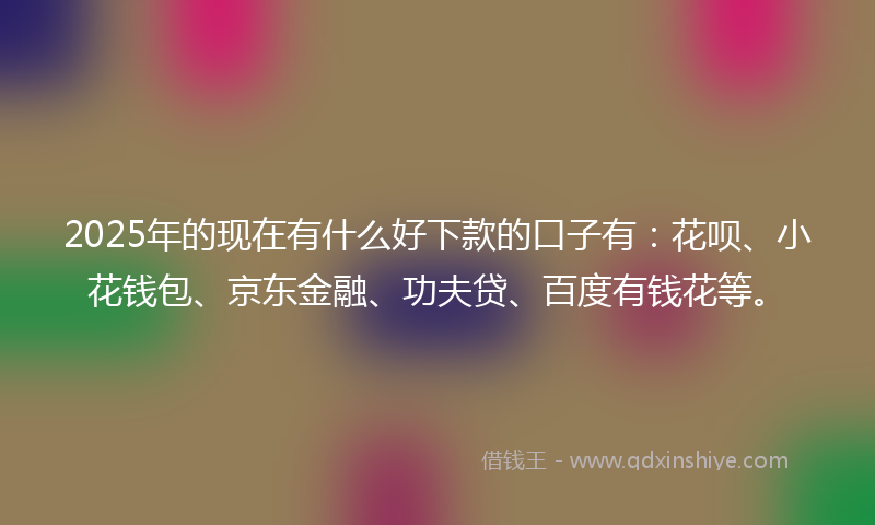 2025年的现在有什么好下款的口子有：花呗、小花钱包、京东金融、功夫贷、百度有钱花等。