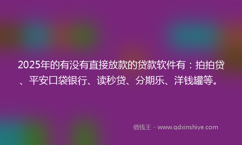 2025年的有没有直接放款的贷款软件有：拍拍贷、平安口袋银行、读秒贷、分期乐、洋钱罐等。