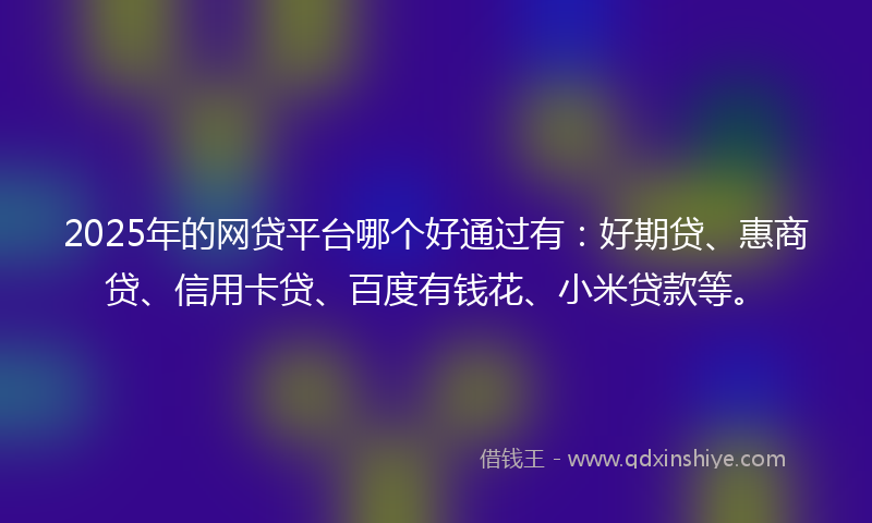 2025年的网贷平台哪个好通过有：好期贷、惠商贷、信用卡贷、百度有钱花、小米贷款等。
