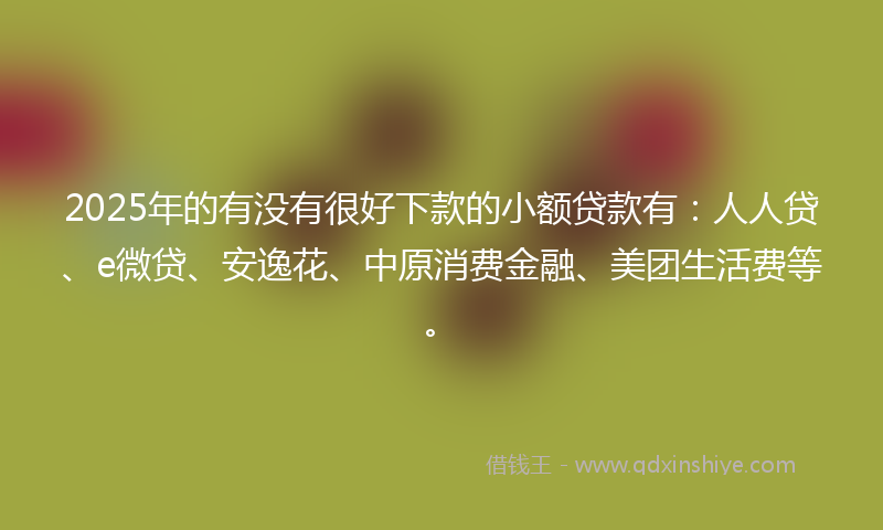 2025年的有没有很好下款的小额贷款有：人人贷、e微贷、安逸花、中原消费金融、美团生活费等。