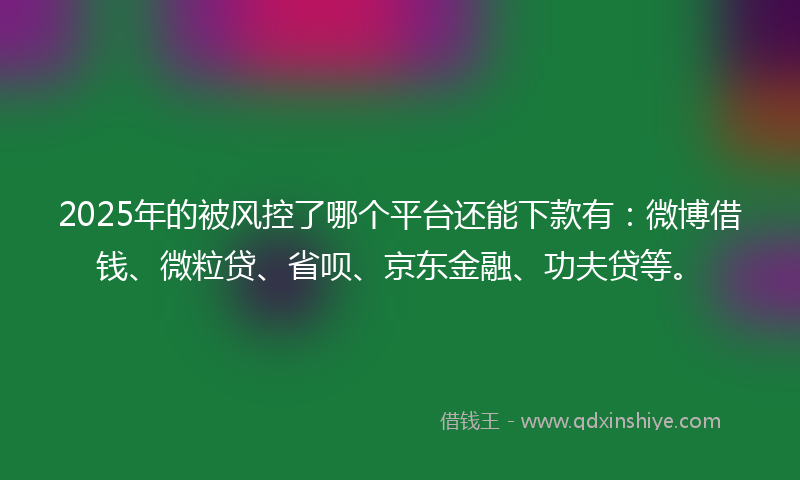 2025年的被风控了哪个平台还能下款有：微博借钱、微粒贷、省呗、京东金融、功夫贷等。